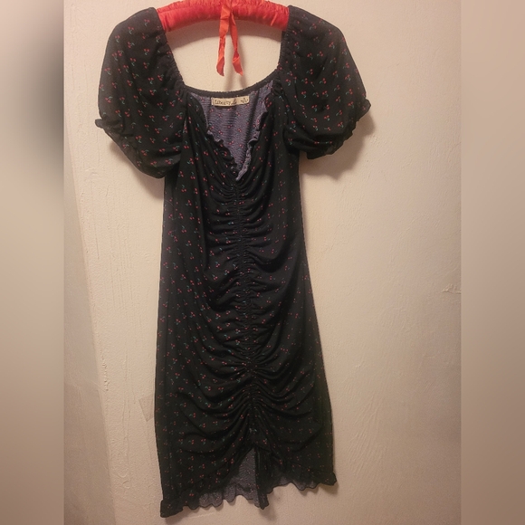 Cherries On a Black Background Adjustable Lenght Dress - Picture 1 of 2